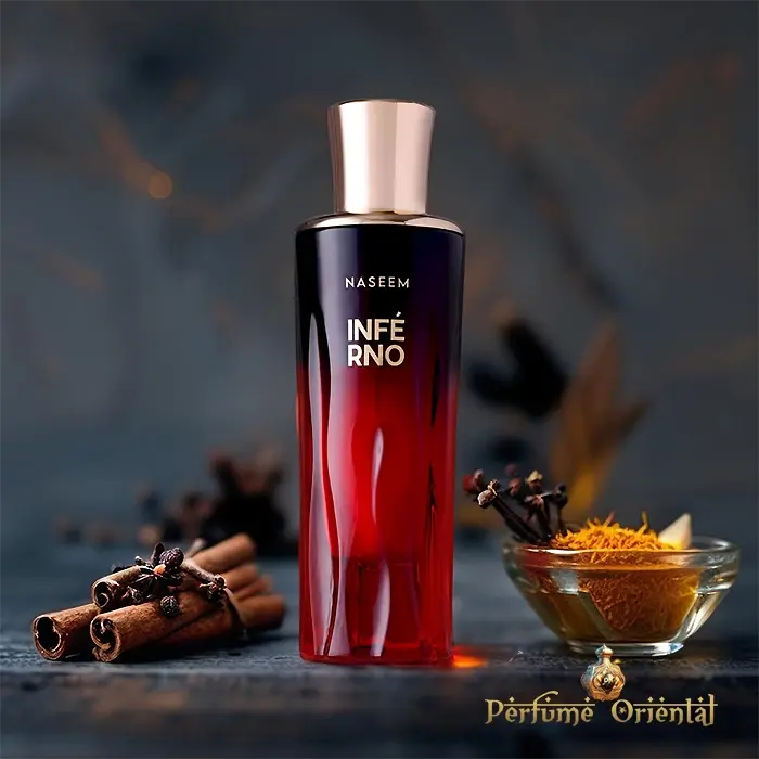 INFERNO – Perfume sin alcohol con clavo, elemi, incienso, vetiver y gurjum, cálido y envolvente como una noche frente al fuego