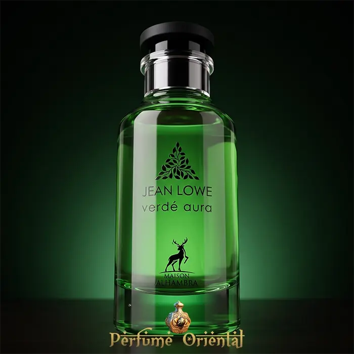 Jean Lowe Verde Aura Eau de Parfum de Maison Alhambra, frasco de perfume verde de 100 ml