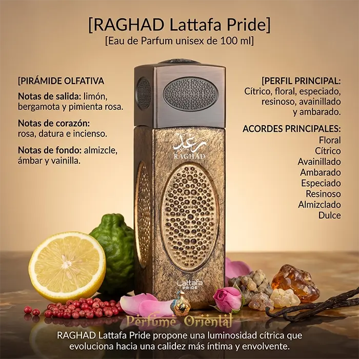 Raghad Lattafa Pride Eau De Parfum Unisex 100 Ml Con Pirámide Olfativa