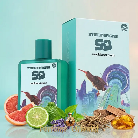 Street Origins Auckland Rush EDP 75ml Fragrance World perfume bottle with box citrus woody fragrance