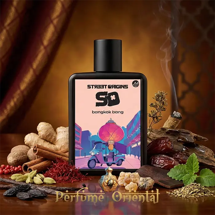 Perfume Bangkok Bang Street Origins 75ml Fragrance World, fragancia oriental intensa con especias y maderas