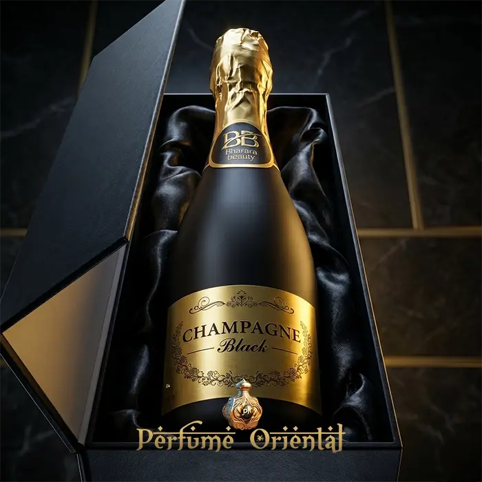 bharara champagne black perfume arabe hombre frasco estilo champagne negro y dorado fragancia citrica dulce ambarada de lujo