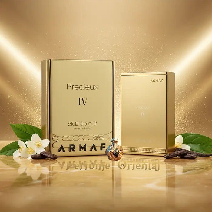 ARMAF CLUB DE NUIT PRECIEUX IV Extrait de Parfum femenino, estuche dorado elegante con notas de flores y vainilla