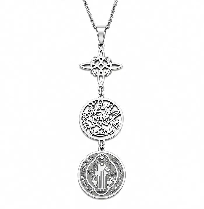 collar-triple-proteccion-nudo-bruja-san-benito-tetragramtron-acero-frontal
