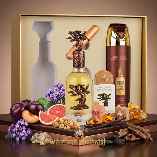 Eternal Oud Lattafa Gift Set Con Caja 100ml Perfume Spray 200ml Y Mini Perfume Oud Dulce Ambarado De Lujo