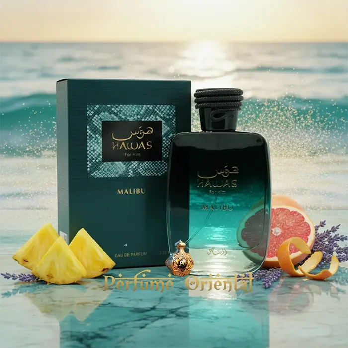 Perfume RASASI HAWAS MALIBU For Him Eau de Parfum hombre, fragancia tropical con piña, pomelo y lavanda