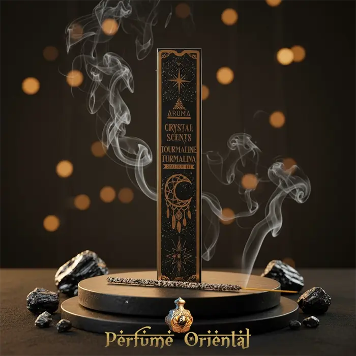 AROMA Incienso Crystal Turmalina – Varillas naturales con piedra de turmalina para protección y limpieza energética.
