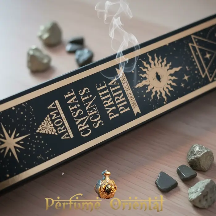 Caja de incienso AROMA Crystal Pirita – Incluye piedra natural y varillas hechas a mano en India.