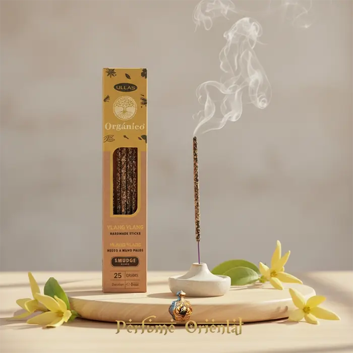 ULLAS Incienso Orgánico Ylang Ylang – Varillas naturales con aroma floral y relajante para meditación y armonía interior.