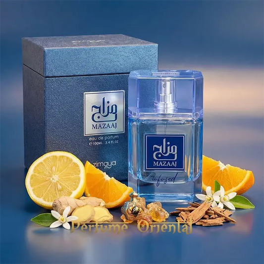 Mazaaj Infused Eau de Parfum 100ml Zimaya bottle with box citrus ginger woody notes