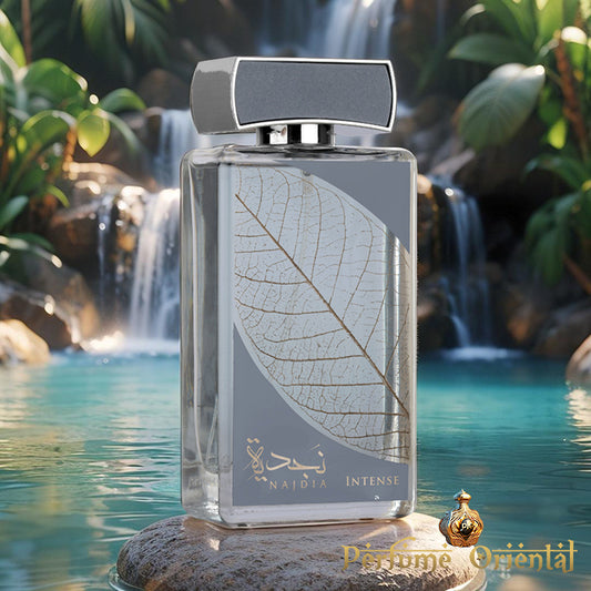 Botella de NAJDIA INTENSE de LATTAFA PERFUMES, Inspirado en LE BEAU PARADISE GARDEN de JEAN PAUL GAULTIER