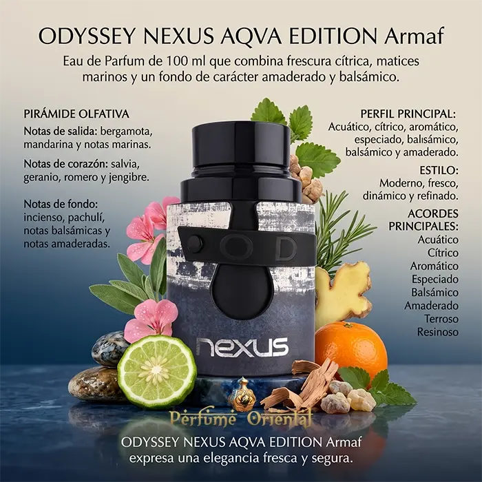 Odyssey Nexus AQVA Edition Armaf Eau De Parfum 100 Ml Con Pirámide Olfativa