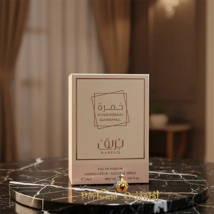 Perfume KHAMRAH CARAMEL 30 ml by BAREEQ – fragancia oriental dulce gourmand de caramelo
