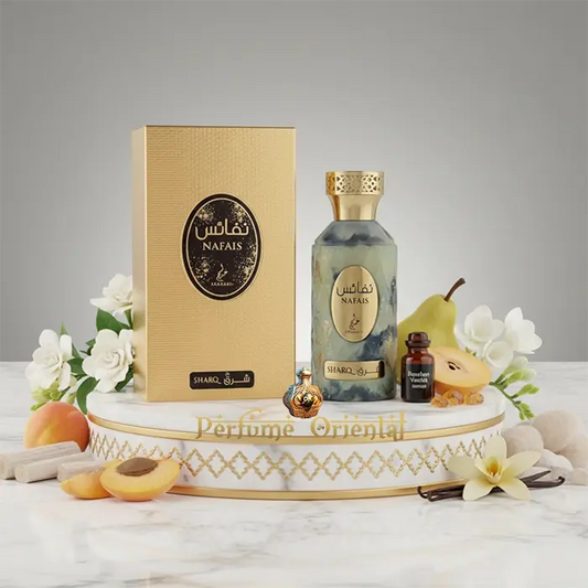 Perfume NAFAIS SHARQ KHADLAJ Eau de Parfum mujer 100 ml, fragancia floral frutal con ámbar y vainilla