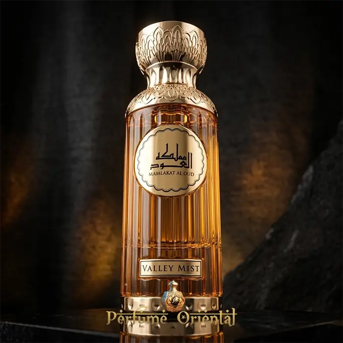 seerati valley mist mamlakat al oud perfume arabe unisex 100ml frasco dorado elegante fragancia afrutada floral con fondo ambarado