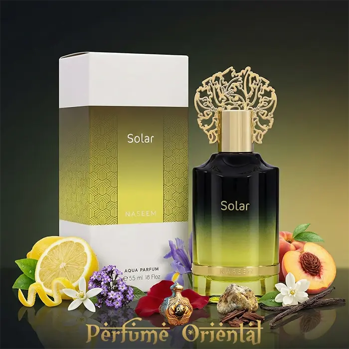 Solar Aqua 55ml Naseem perfume oriental con caja original notas de limón melocotón flores blancas y maderas