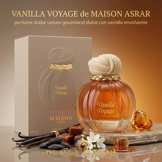vanilla voyage maison asrar perfume arabe unisex 100ml con caja original fragancia gourmand de vainilla miel y caramelo de lujo
