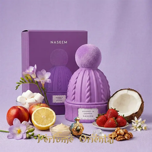 Wrapped in Cashmere Naseem 80ml perfume árabe sin alcohol con caja original – notas frutales y florales con coco, limón y fresa