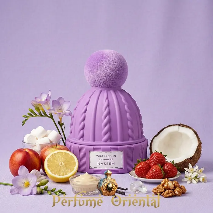 Perfume árabe Wrapped in Cashmere de Naseem 80ml sin alcohol – fragancia femenina frutal floral con coco, limón y fresa