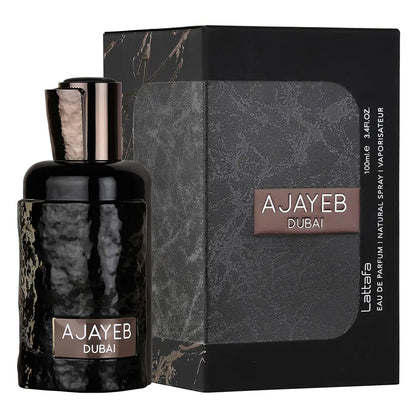 Perfume AJAYEB DUBAI PORTRAIT BLACK -Lattafa caja y botella