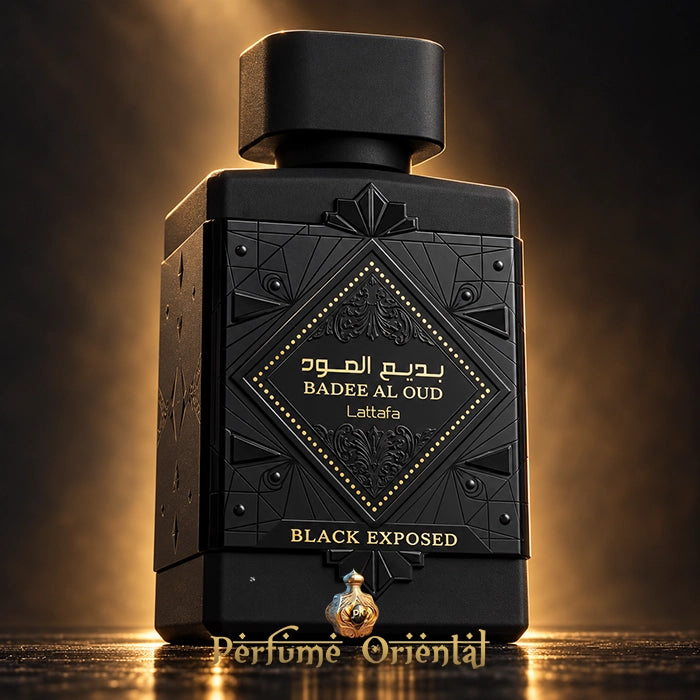 Badee Al Oud Black Exposed EDP 100 ml – Detalle del frasco