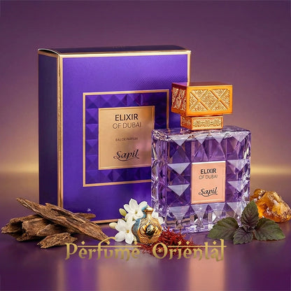 SAPIL ELIXIR OF DUBAI Eau de Parfum frasco y caja perfume niche oriental