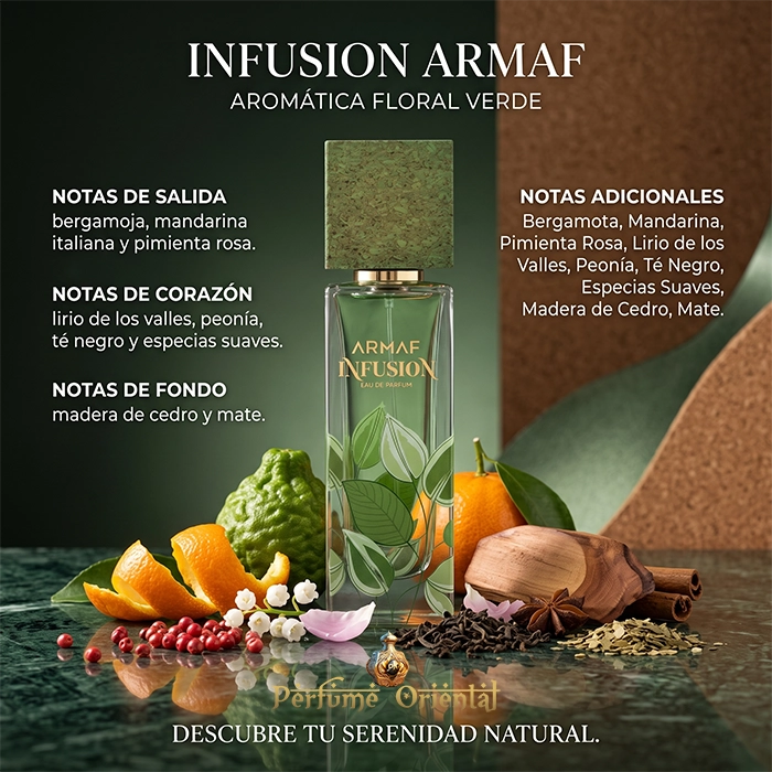 Infusion Armaf Eau De Parfum 80 Ml Con Pirámide Olfativa Y Notas Aromáticas Verdes