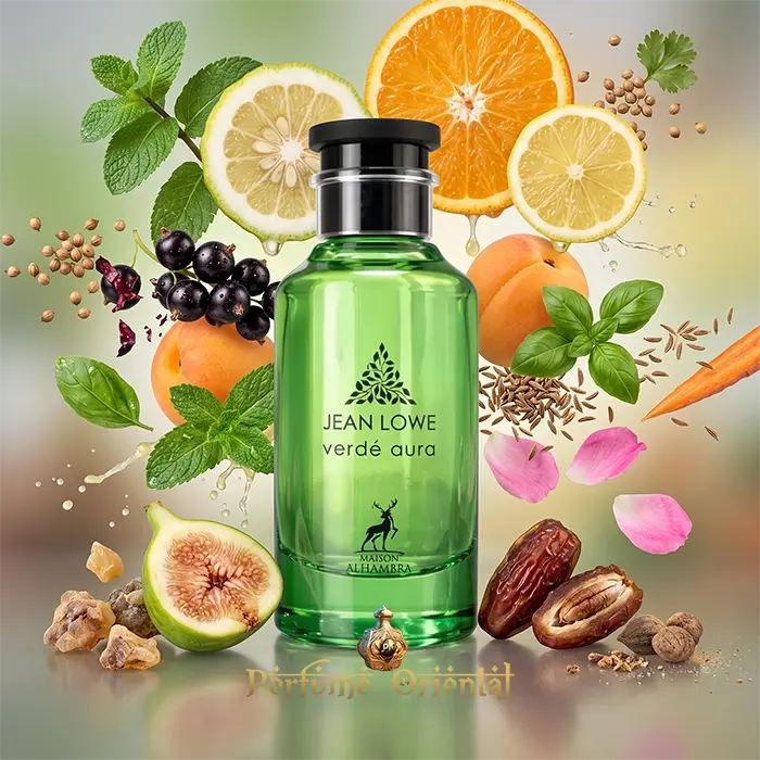 Perfume Jean Lowe Verde Aura de Maison Alhambra con notas de cítricos, menta, higo, albaricoque y dátiles