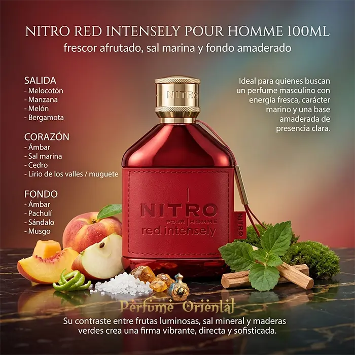 Nitro Red Intensely Perfume Dumont 100ml Notas Frutales Melocotón Manzana Sal Marina Y Maderas