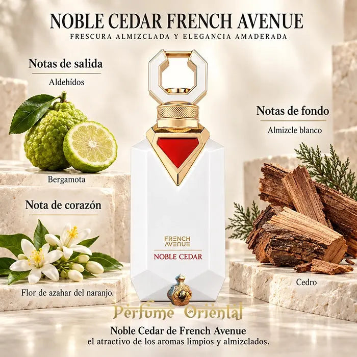 Noble Cedar de French Avenue con sus notas de aldehídos, bergamota, flor de azahar, almizcle blanco y cedro.