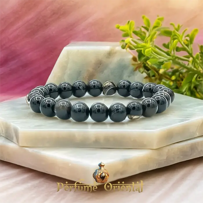 pulsera de sulemani hakik 10mm, pulsera de ágata negra natural, joyería de protección espiritual, pulsera negra elegante, pulsera energética unisex​
