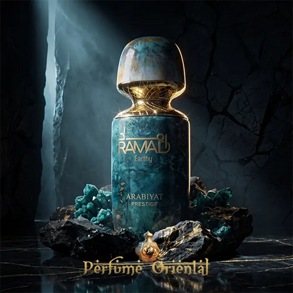 Ramad Earthy Arabiyat Prestige Perfume Hero Shot Botella Verde Lujo Aroma Masculino Profundo Y Opulento