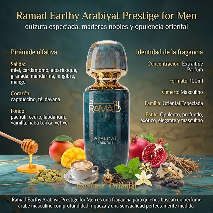 Ramad Earthy Arabiyat Prestige Extrait Perfume Hombre Notas De Miel Cardamomo Café Y Maderas Nobles