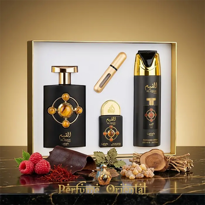 Al Qiam Gold Lattafa Gift Set Con Caja 100ml Perfume Spray 200ml Y Mini Perfume Fragancia Cuero Oud De Lujo