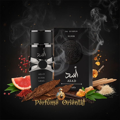 ASAD ELIXIR de LATTAFA – perfume masculino oriental intenso con notas de azafrán, pomelo, madera de cedro, olíbano y pachulí – Perfume Oriental