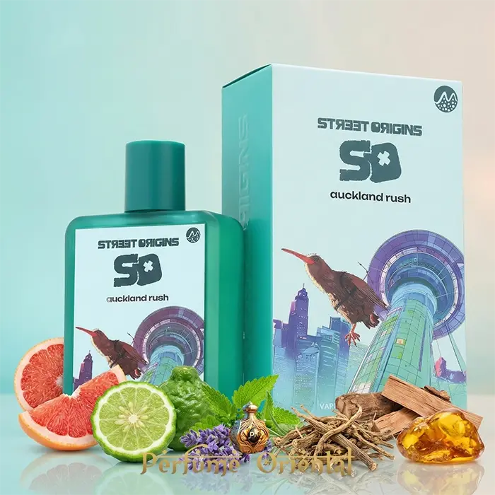 Street Origins Auckland Rush EDP 75ml Fragrance World perfume bottle with box citrus woody fragrance