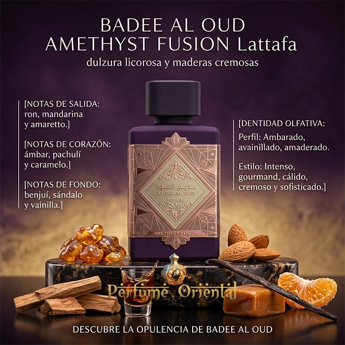 Badee Al Oud Amethyst Fusion Lattafa Eau De Parfum 100 Ml Con Pirámide Olfativa
