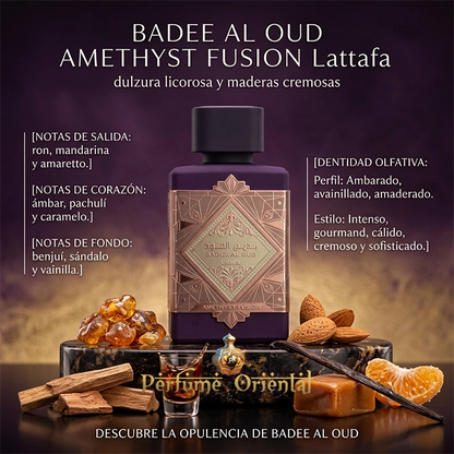 Badee Al Oud Amethyst Fusion Lattafa Eau De Parfum 100 Ml Con Pirámide Olfativa