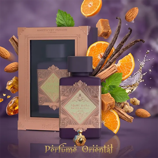 Badee Al Oud Amethyst Fusion Lattafa 100 Ml Con Caja, Mandarina, Vainilla Y Sándalo