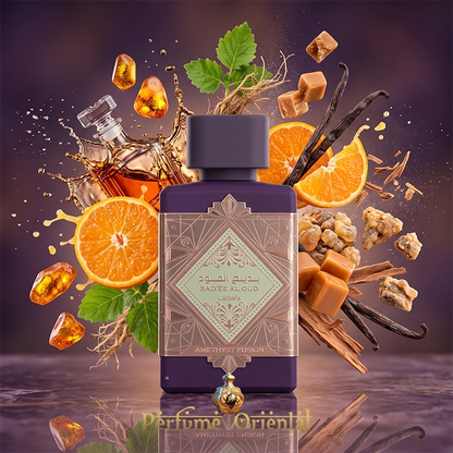 Perfume Badee Al Oud Amethyst Fusion Lattafa Con Ron, Ámbar, Caramelo Y Vainilla