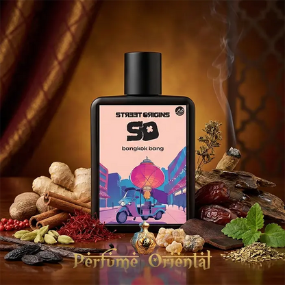 Perfume Bangkok Bang Street Origins 75ml Fragrance World, fragancia oriental intensa con especias y maderas