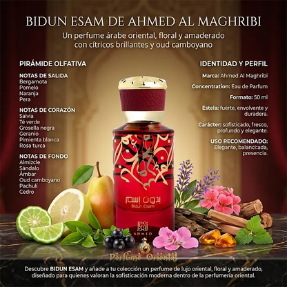 Bidun Esam Notas Bergamota Pomelo Naranja Pera Te Verde Grosella Geranio Oud Ambra Sandalo Perfume Oriental