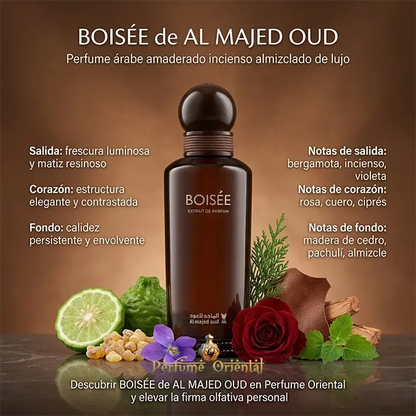 boisee al majed oud perfume arabe unisex 150ml extrait de parfum notas bergamota incienso violeta rosa cuero cedro pachuli almizcle