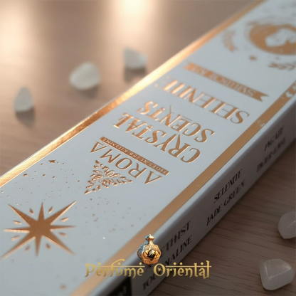 Caja de incienso AROMA Crystal Selenita – Incluye piedra natural y varillas hechas a mano en India.