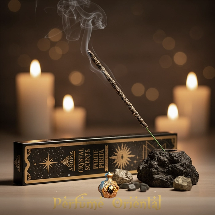 AROMA Incienso Crystal Pirita – Varillas naturales con piedra de pirita para atraer abundancia y energía positiva.