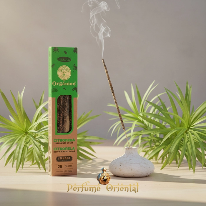 ULLAS Incienso Orgánico Citronella – Varillas naturales de aroma cítrico y purificador para protección y limpieza energética.