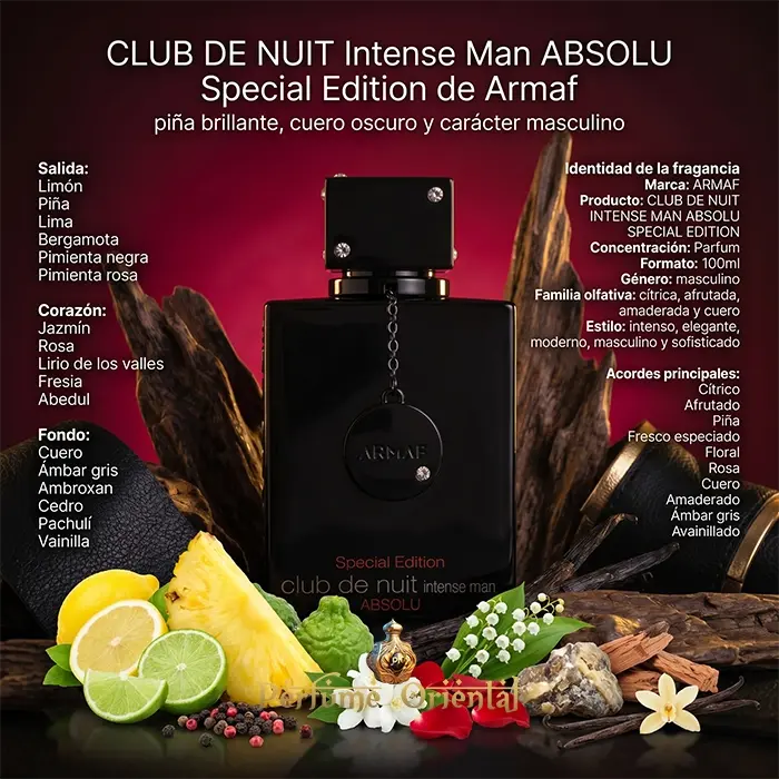 Club De Nuit Intense Man Absolu Armaf Perfume Hombre Aroma Cítrico Afrutado Con Piña Bergamota Y Maderas