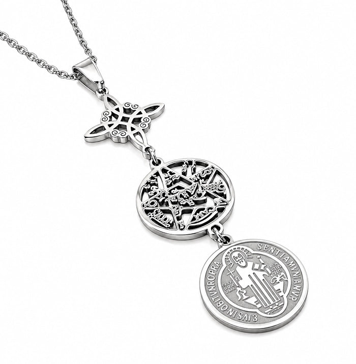collar-triple-proteccion-nudo-bruja-san-benito-tetragramtron-acero