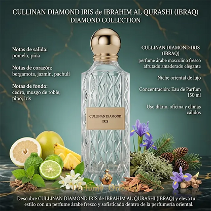 cullinan diamond iris ibrahim al qurashi perfume arabe hombre 150ml notas pomelo pina iris cedro musgo fragancia fresca sofisticada lujo