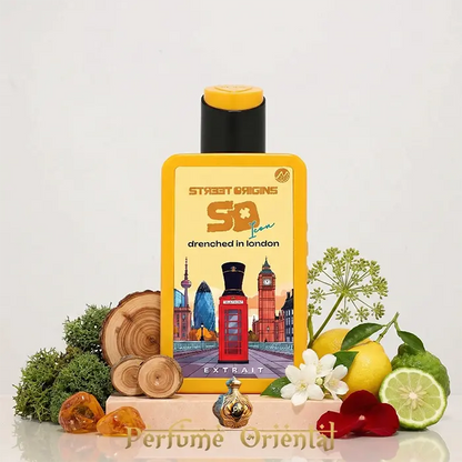 Perfume Drenched in London Street Origins 75ml Extrait Fragrance World con limón, bergamota y ámbar